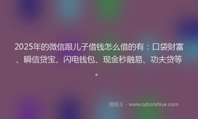 2025年的微信跟儿子借钱怎么借的有：口袋财富、瞬信贷宝、闪电钱包、现金秒融易、功夫贷等。