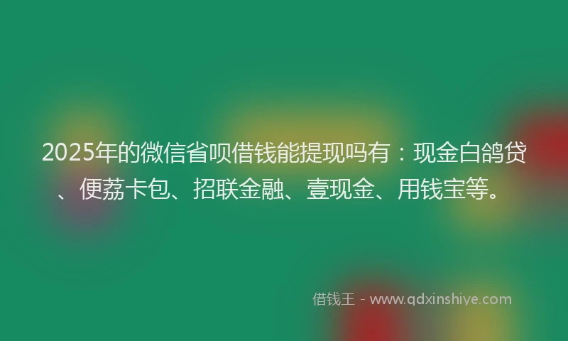 2025年的微信省呗借钱能提现吗有：现金白鸽贷、便荔卡包、招联金融、壹现金、用钱宝等。
