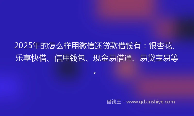 2025年的怎么样用微信还贷款借钱有：银杏花、乐享快借、信用钱包、现金易借通、易贷宝易等。