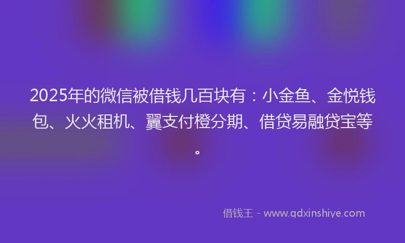 2025年的微信被借钱几百块有：小金鱼、金悦钱包、火火租机、翼支付橙分期、借贷易融贷宝等。