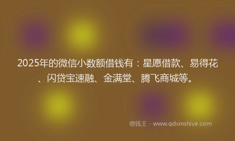 2025年的微信小数额借钱有：星愿借款、易得花、闪贷宝速融、金满堂、腾飞商城等。