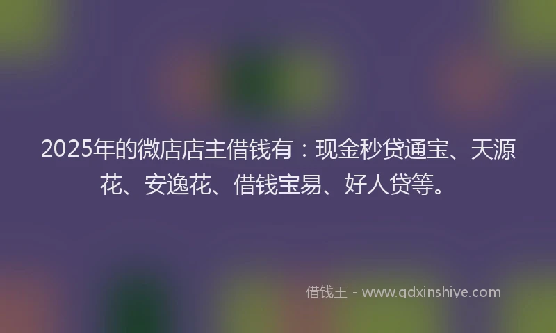 2025年的微店店主借钱有：现金秒贷通宝、天源花、安逸花、借钱宝易、好人贷等。