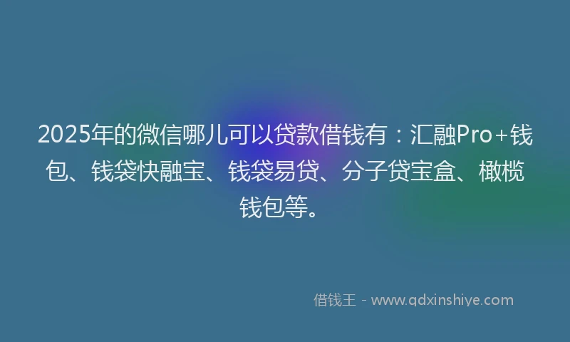 2025年的微信哪儿可以贷款借钱有：汇融Pro+钱包、钱袋快融宝、钱袋易贷、分子贷宝盒、橄榄钱包等。
