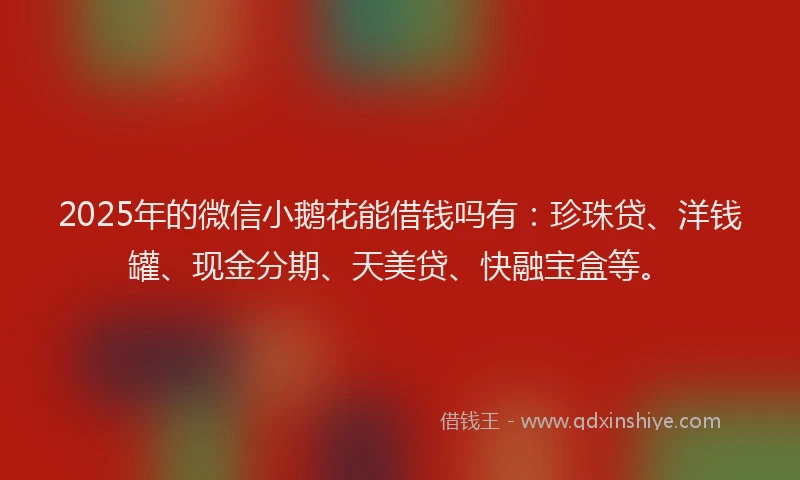 2025年的微信小鹅花能借钱吗有：珍珠贷、洋钱罐、现金分期、天美贷、快融宝盒等。