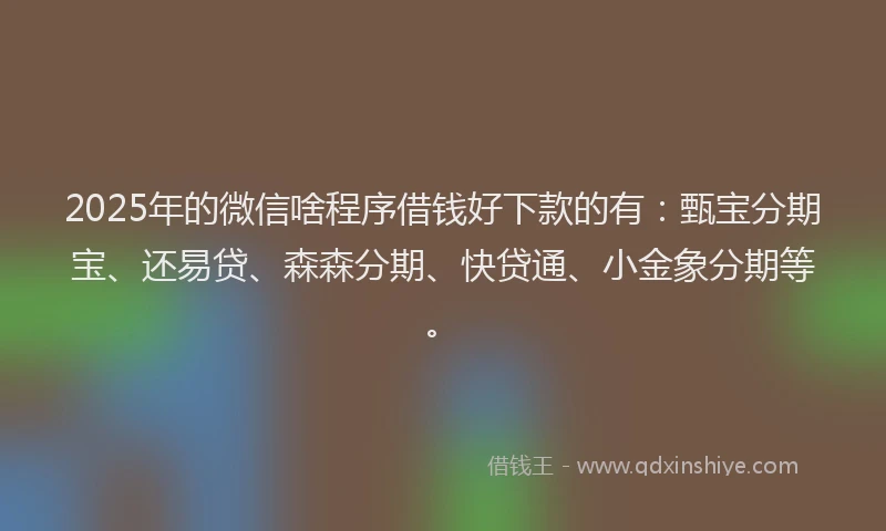 2025年的微信啥程序借钱好下款的有：甄宝分期宝、还易贷、森森分期、快贷通、小金象分期等。