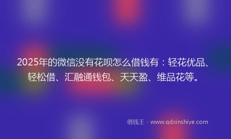 2025年的微信没有花呗怎么借钱有：轻花优品、轻松借、汇融通钱包、天天盈、维品花等。
