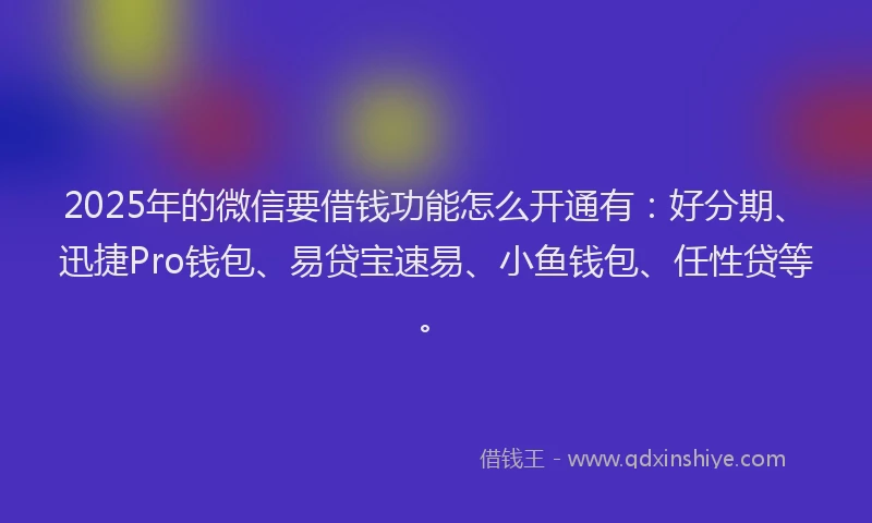 2025年的微信要借钱功能怎么开通有：好分期、迅捷Pro钱包、易贷宝速易、小鱼钱包、任性贷等。