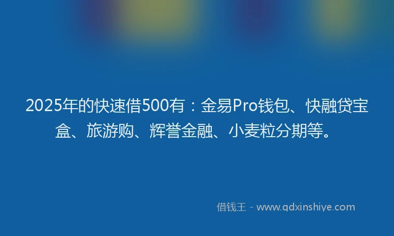 2025年的快速借500有：金易Pro钱包、快融贷宝盒、旅游购、辉誉金融、小麦粒分期等。