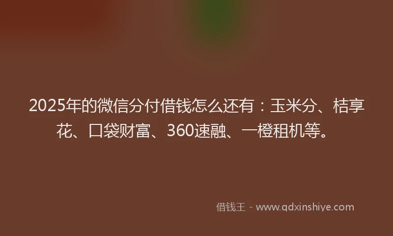 2025年的微信分付借钱怎么还有：玉米分、桔享花、口袋财富、360速融、一橙租机等。