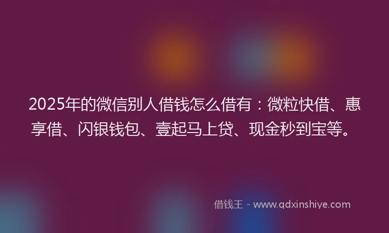 2025年的微信别人借钱怎么借有：微粒快借、惠享借、闪银钱包、壹起马上贷、现金秒到宝等。