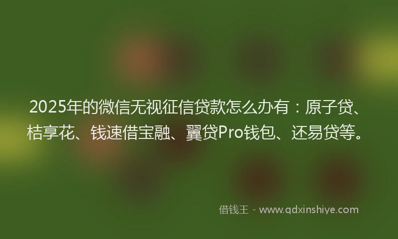 2025年的微信无视征信贷款怎么办有：原子贷、桔享花、钱速借宝融、翼贷Pro钱包、还易贷等。