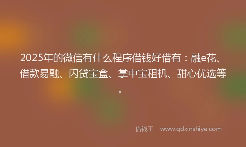 2025年的微信有什么程序借钱好借有：融e花、借款易融、闪贷宝盒、掌中宝租机、甜心优选等。