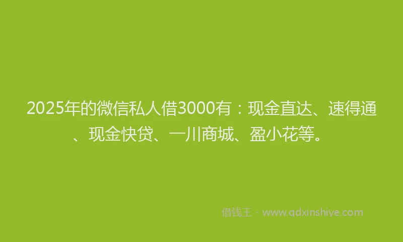 2025年的微信私人借3000有：现金直达、速得通、现金快贷、一川商城、盈小花等。
