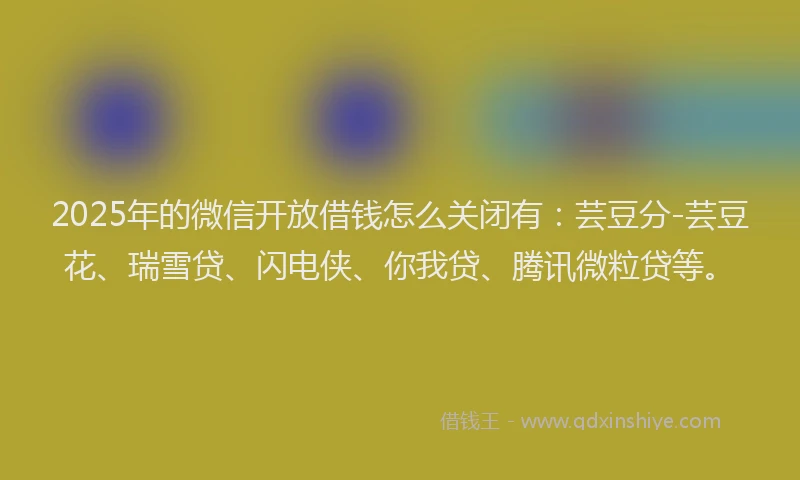 2025年的微信开放借钱怎么关闭有：芸豆分-芸豆花、瑞雪贷、闪电侠、你我贷、腾讯微粒贷等。
