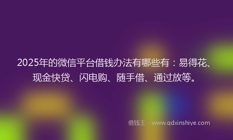 2025年的微信平台借钱办法有哪些有：易得花、现金快贷、闪电购、随手借、通过放等。