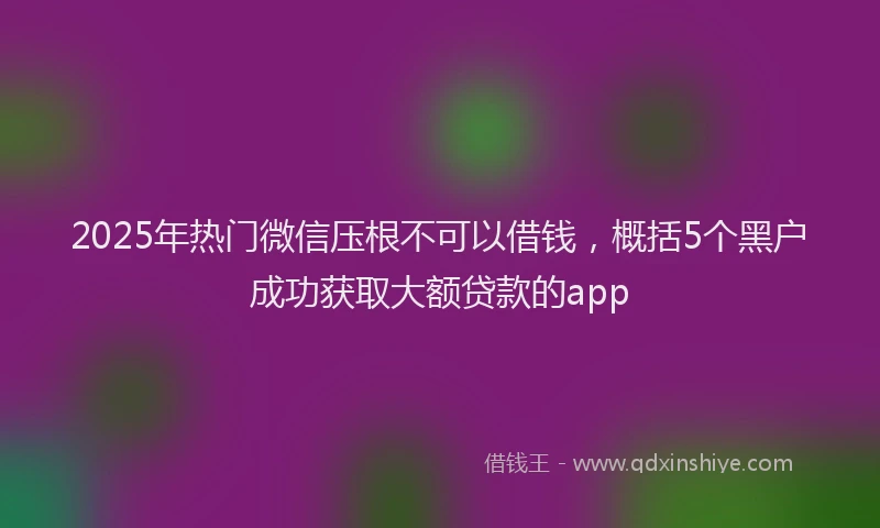 2025年热门微信压根不可以借钱，概括5个黑户成功获取大额贷款的app