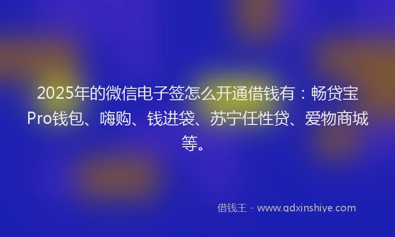 2025年的微信电子签怎么开通借钱有：畅贷宝Pro钱包、嗨购、钱进袋、苏宁任性贷、爱物商城等。