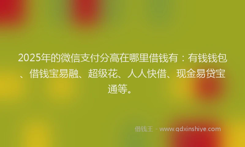 2025年的微信支付分高在哪里借钱有：有钱钱包、借钱宝易融、超级花、人人快借、现金易贷宝通等。