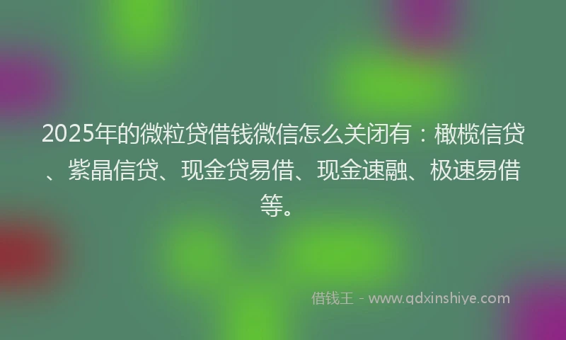 2025年的微粒贷借钱微信怎么关闭有：橄榄信贷、紫晶信贷、现金贷易借、现金速融、极速易借等。