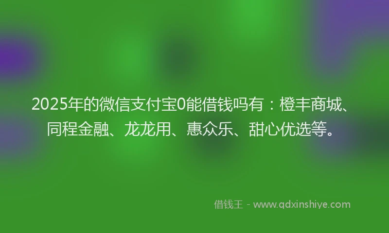 2025年的微信支付宝0能借钱吗有：橙丰商城、同程金融、龙龙用、惠众乐、甜心优选等。