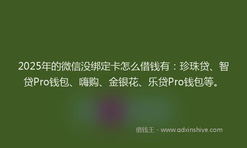 2025年的微信没绑定卡怎么借钱有：珍珠贷、智贷Pro钱包、嗨购、金银花、乐贷Pro钱包等。