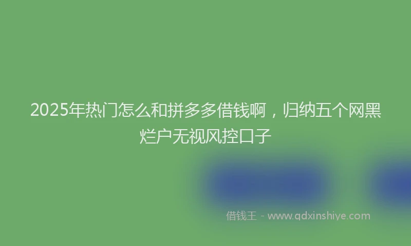 2025年热门怎么和拼多多借钱啊,归纳五个网黑烂户无视风控口子