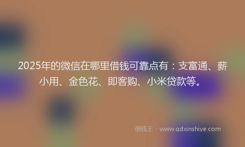 2025年的微信在哪里借钱可靠点有：支富通、薪小用、金色花、即客购、小米贷款等。