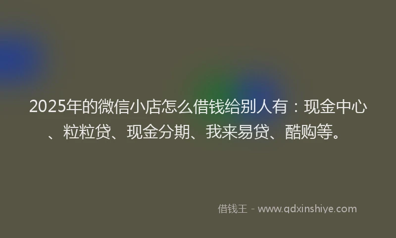 2025年的微信小店怎么借钱给别人有：现金中心、粒粒贷、现金分期、我来易贷、酷购等。