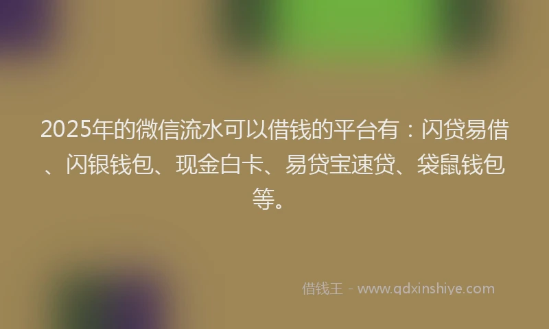 2025年的微信流水可以借钱的平台有：闪贷易借、闪银钱包、现金白卡、易贷宝速贷、袋鼠钱包等。