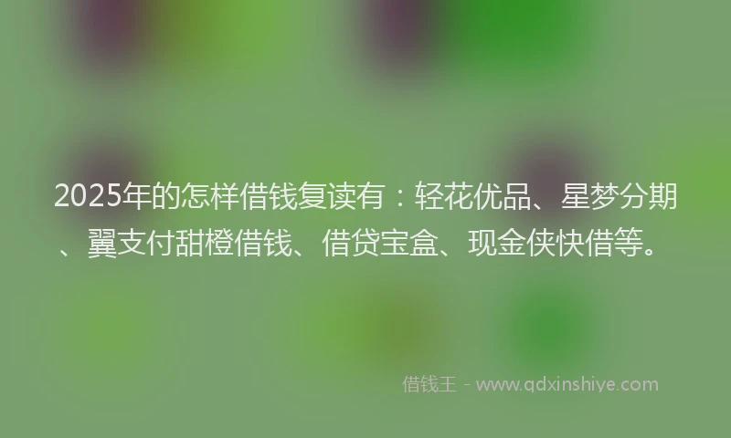 2025年的怎样借钱复读有：轻花优品、星梦分期、翼支付甜橙借钱、借贷宝盒、现金侠快借等。