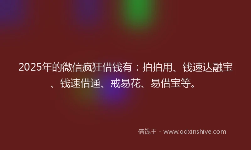 2025年的微信疯狂借钱有：拍拍用、钱速达融宝、钱速借通、戒易花、易借宝等。