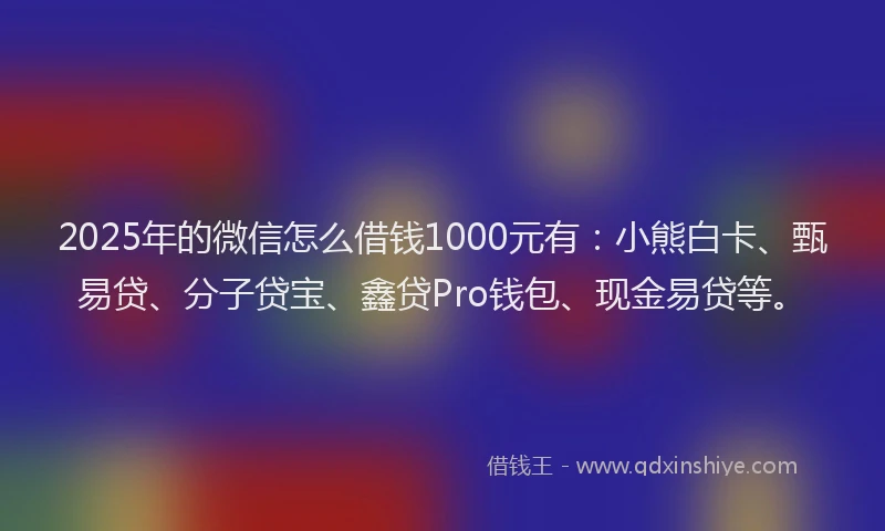 2025年的微信怎么借钱1000元有：小熊白卡、甄易贷、分子贷宝、鑫贷Pro钱包、现金易贷等。
