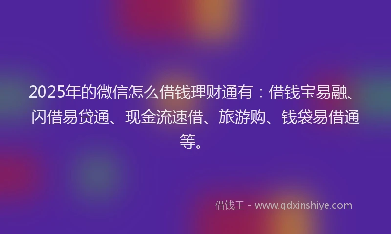 2025年的微信怎么借钱理财通有：借钱宝易融、闪借易贷通、现金流速借、旅游购、钱袋易借通等。