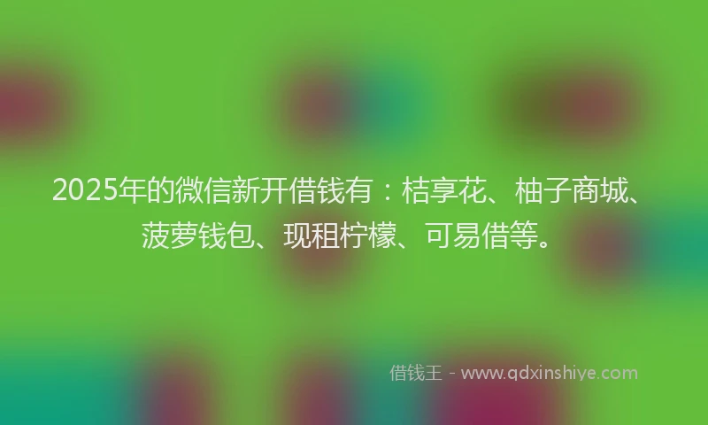 2025年的微信新开借钱有：桔享花、柚子商城、菠萝钱包、现租柠檬、可易借等。