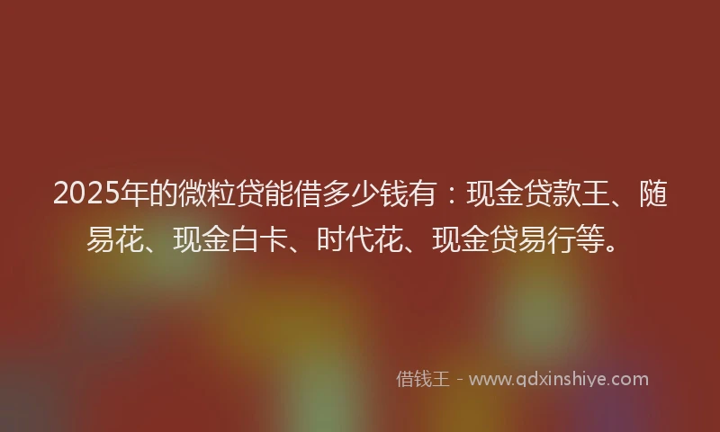 2025年的微粒贷能借多少钱有:现金贷款王、随易花、现金白卡、时代花、现金贷易行等。