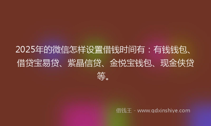 2025年的微信怎样设置借钱时间有：有钱钱包、借贷宝易贷、紫晶信贷、金悦宝钱包、现金侠贷等。