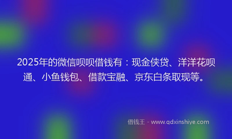 2025年的微信呗呗借钱有：现金侠贷、洋洋花呗通、小鱼钱包、借款宝融、京东白条取现等。