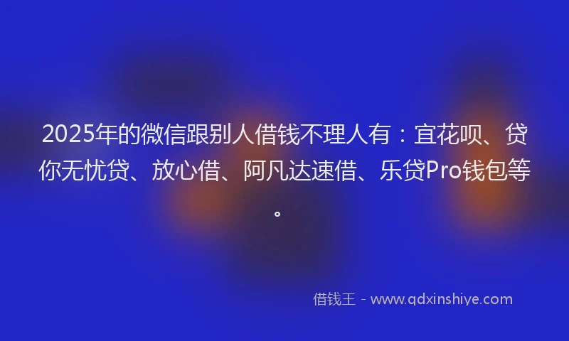 2025年的微信跟别人借钱不理人有：宜花呗、贷你无忧贷、放心借、阿凡达速借、乐贷Pro钱包等。