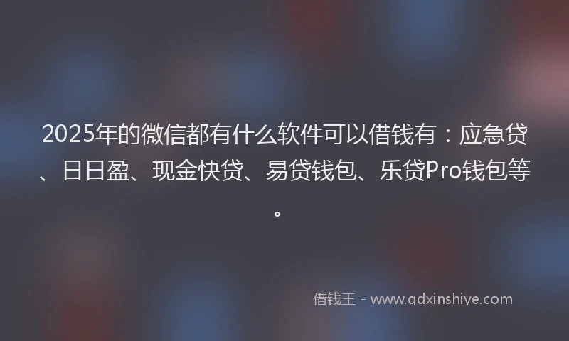 2025年的微信都有什么软件可以借钱有：应急贷、日日盈、现金快贷、易贷钱包、乐贷Pro钱包等。