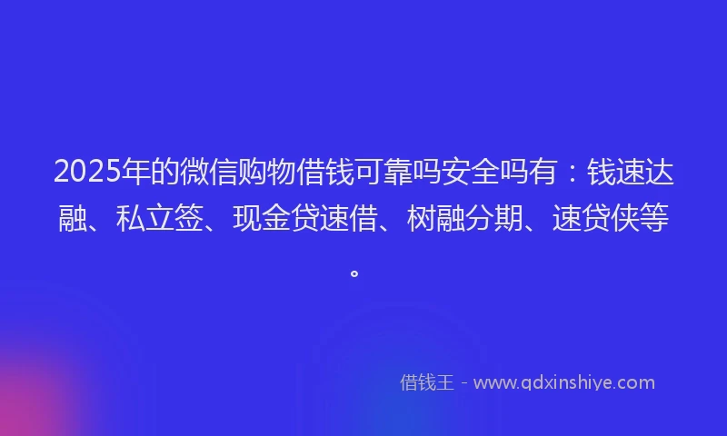 2025年的微信购物借钱可靠吗安全吗有：钱速达融、私立签、现金贷速借、树融分期、速贷侠等。
