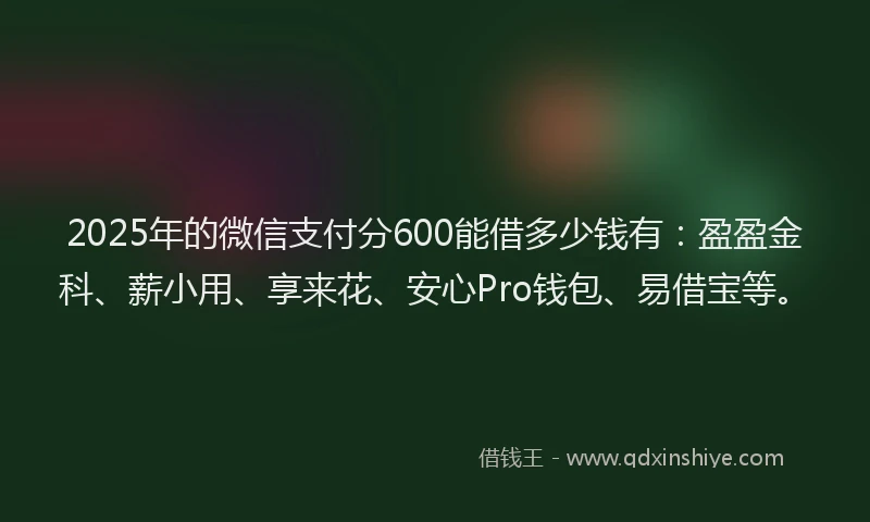 2025年的微信支付分600能借多少钱有：盈盈金科、薪小用、享来花、安心Pro钱包、易借宝等。