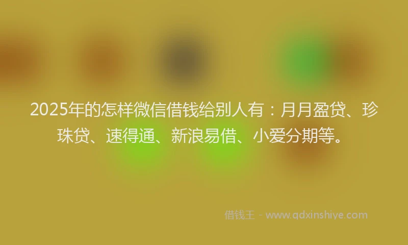 2025年的怎样微信借钱给别人有：月月盈贷、珍珠贷、速得通、新浪易借、小爱分期等。