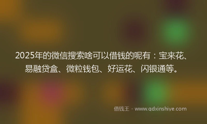 2025年的微信搜索啥可以借钱的呢有：宝来花、易融贷盒、微粒钱包、好运花、闪银通等。