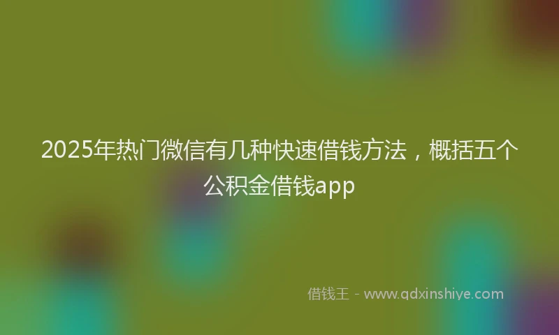 2025年热门微信有几种快速借钱方法，概括五个公积金借钱app