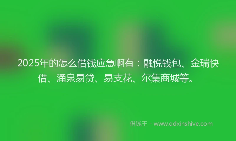 2025年的怎么借钱应急啊有:融悦钱包、金瑞快借、涌泉易贷、易支花、尔集商城等。
