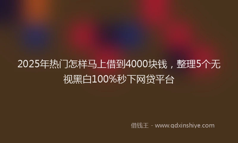 2025年热门怎样马上借到4000块钱，整理5个无视黑白100%秒下网贷平台