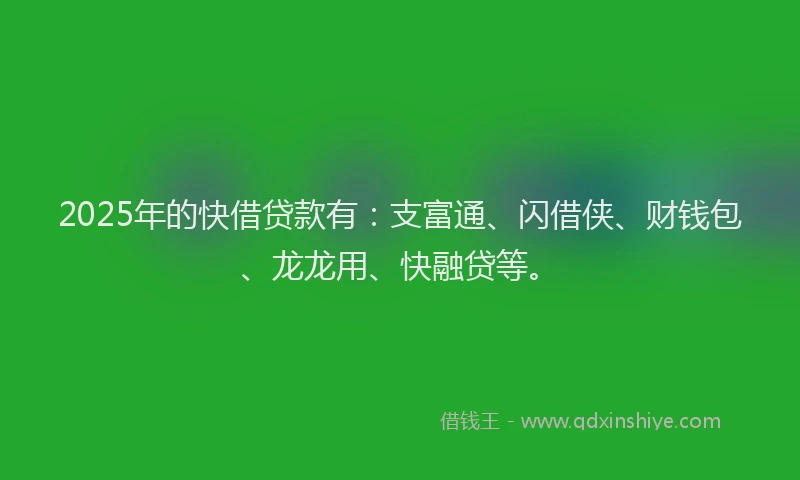 2025年的快借贷款有:支富通、闪借侠、财钱包、龙龙用、快融贷等。