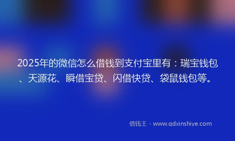 2025年的微信怎么借钱到支付宝里有：瑞宝钱包、天源花、瞬借宝贷、闪借快贷、袋鼠钱包等。