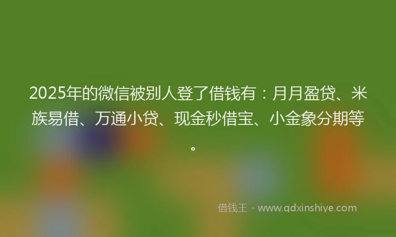 2025年的微信被别人登了借钱有：月月盈贷、米族易借、万通小贷、现金秒借宝、小金象分期等。
