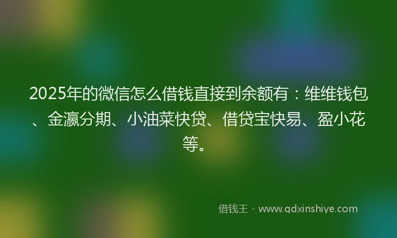 2025年的微信怎么借钱直接到余额有：维维钱包、金瀛分期、小油菜快贷、借贷宝快易、盈小花等。